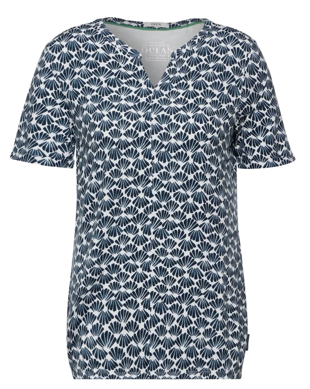 321634- Printed Jersey Top- Petrol Blue- Cecil