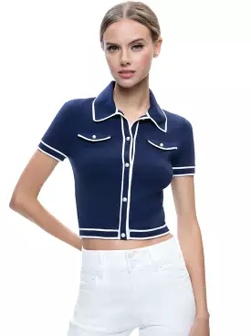 Alice + Olivia - Marlena Button Front Polo - Indigo/Ecru