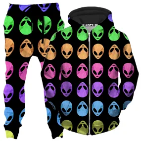 Alien Pattern Zip-Up Hoodie and Joggers Combo