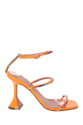 Amina Muaddi Orange Patent Rhinestone 'Gilda' Sandals Size 37.5