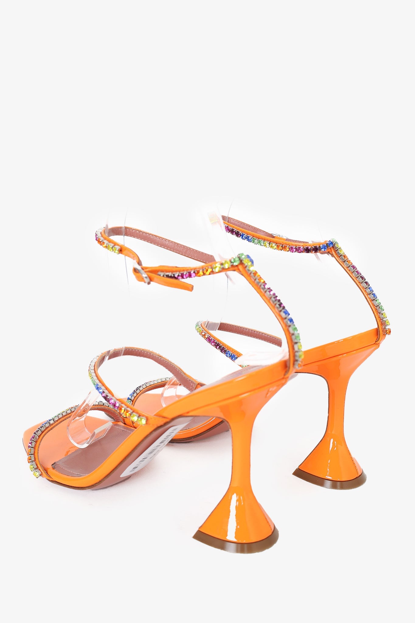 Amina Muaddi Orange Patent Rhinestone 'Gilda' Sandals Size 37.5