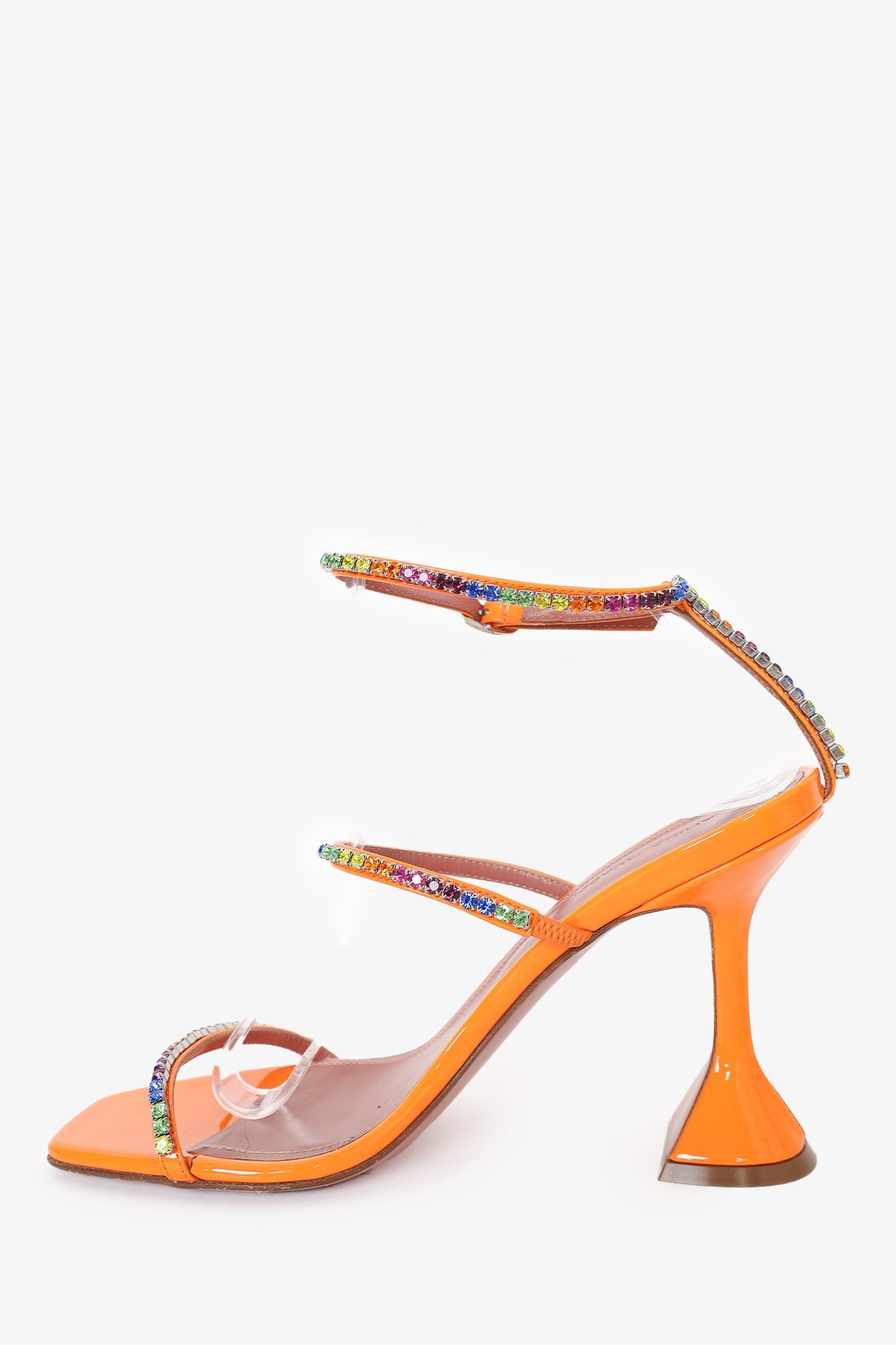 Amina Muaddi Orange Patent Rhinestone 'Gilda' Sandals Size 37.5