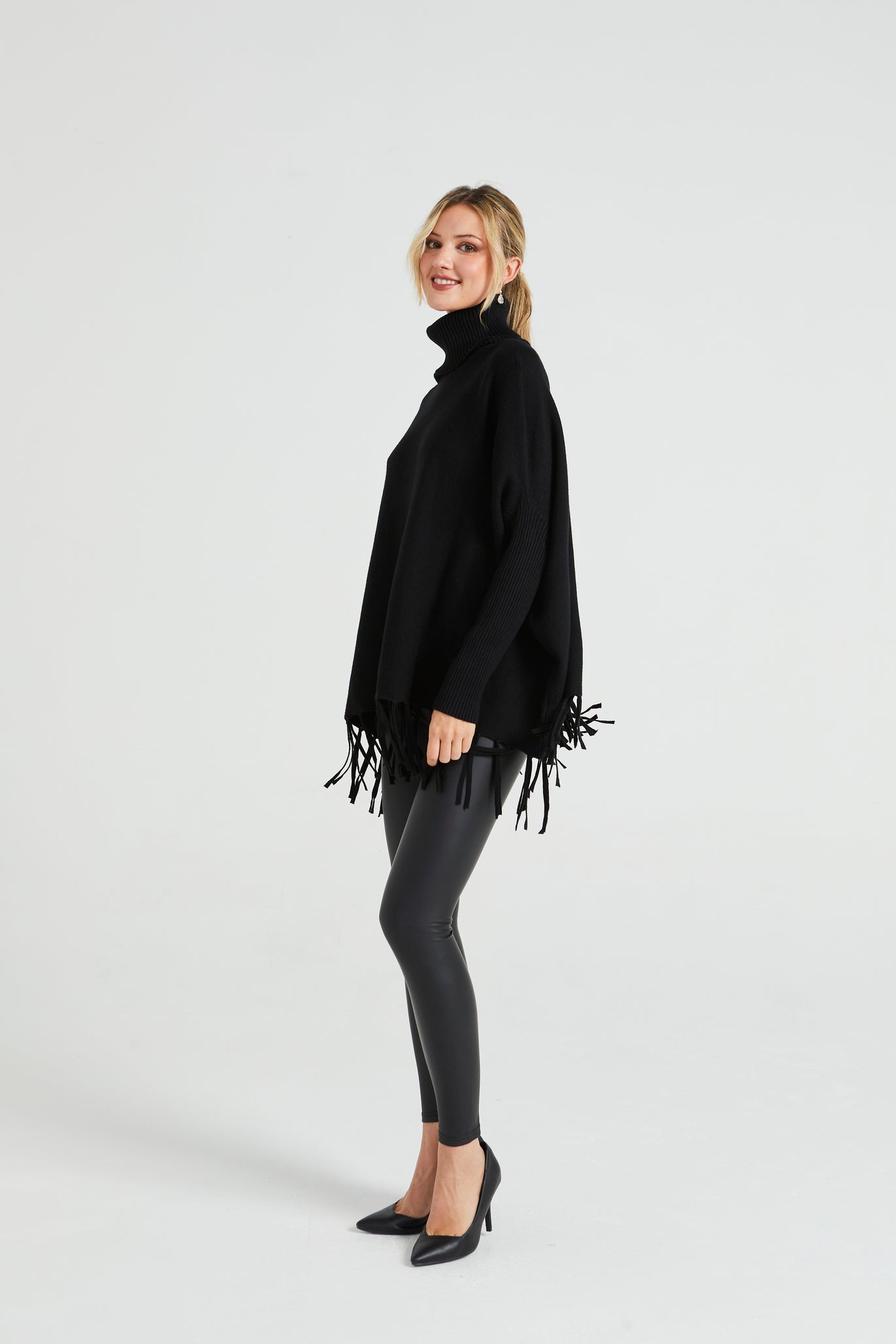 Angeleye High Neck Oversized Jumper With Tassled Hem