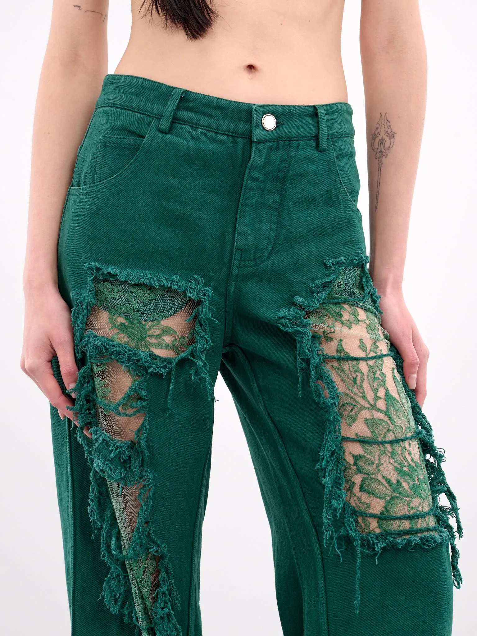 Arboreal Distressed Lace Jeans (24045125-EVERGREEN)