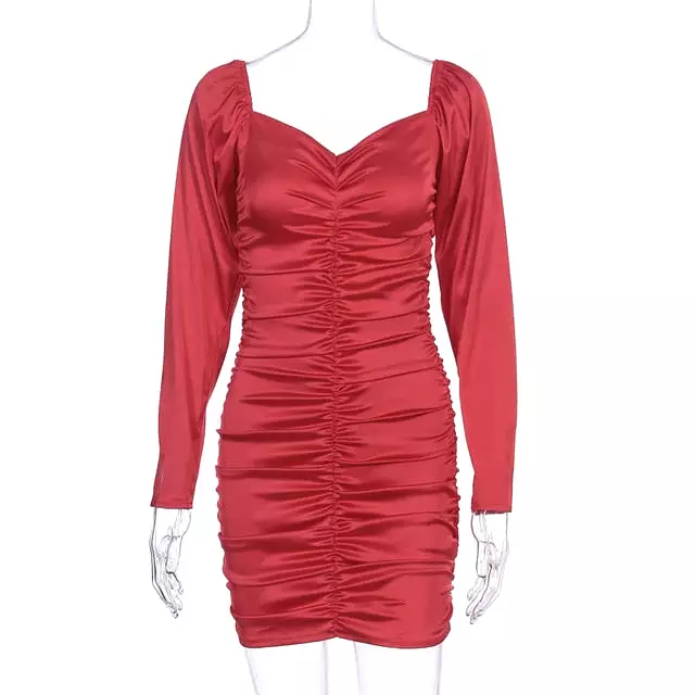 Ashoreshop Super Sexy Satin Puffy Sleeve Pleated Stop the Party Dress