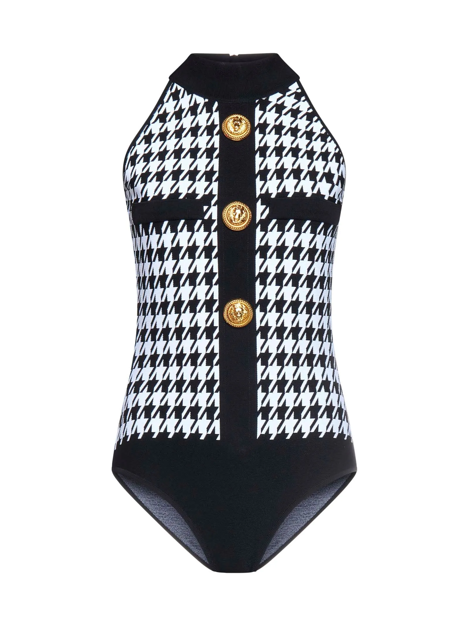 Balmain Houndstooth High Neck Bodysuit