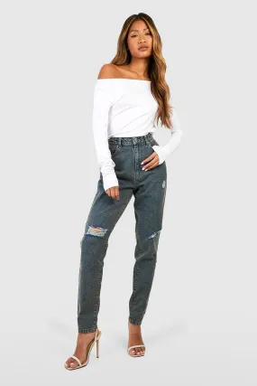 Basics High Waisted Ripped Mom Jeans