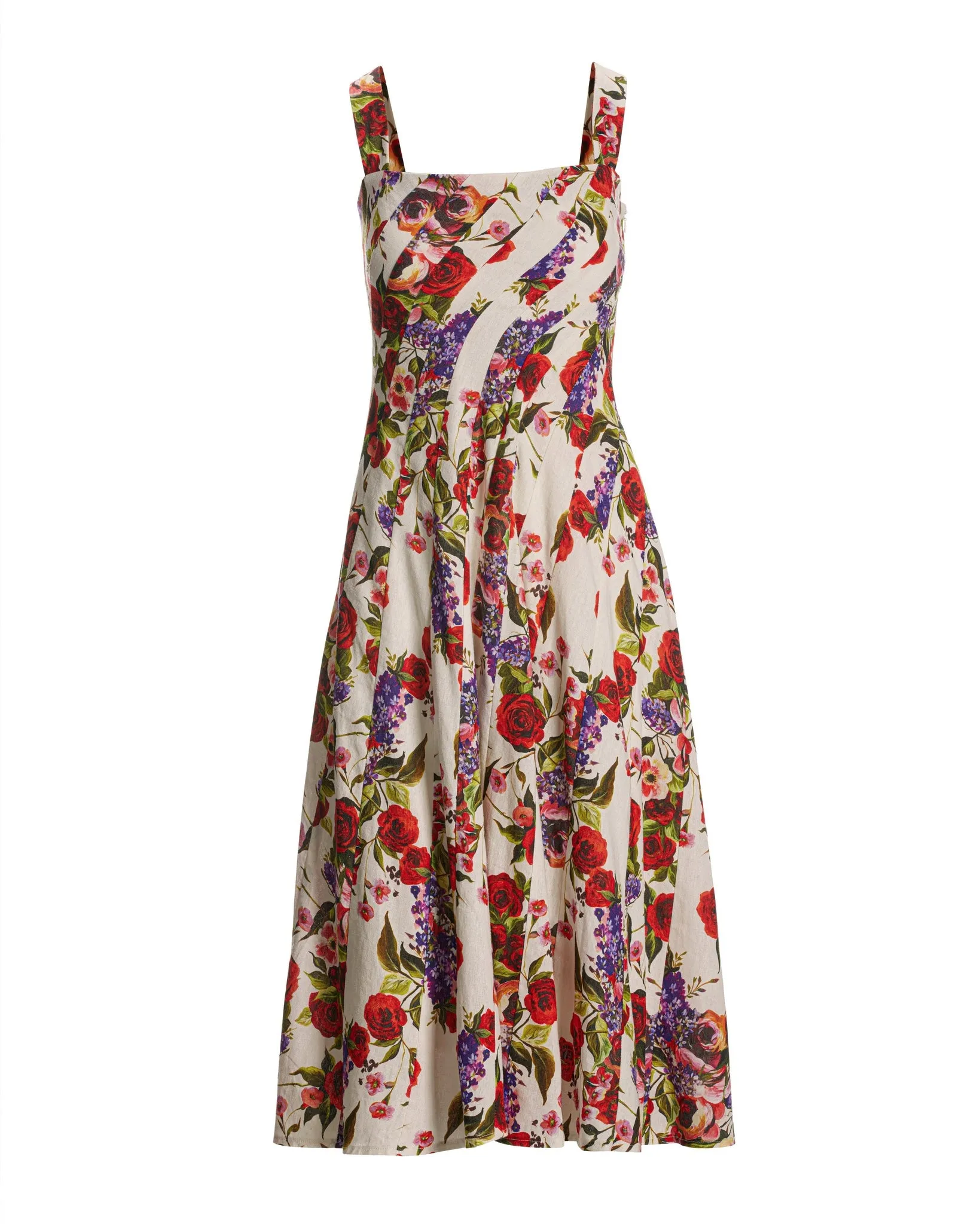 Bias Cut Print Inset Fit and Flare Midi Dress Red Multi