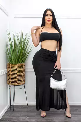 Black Crop Top Maxi Skirt Set