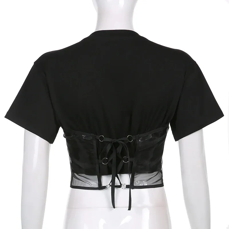 Black Gothic Women's Crop Top / T-Shirt with Short Sleeve / Top O-Neck with Printing