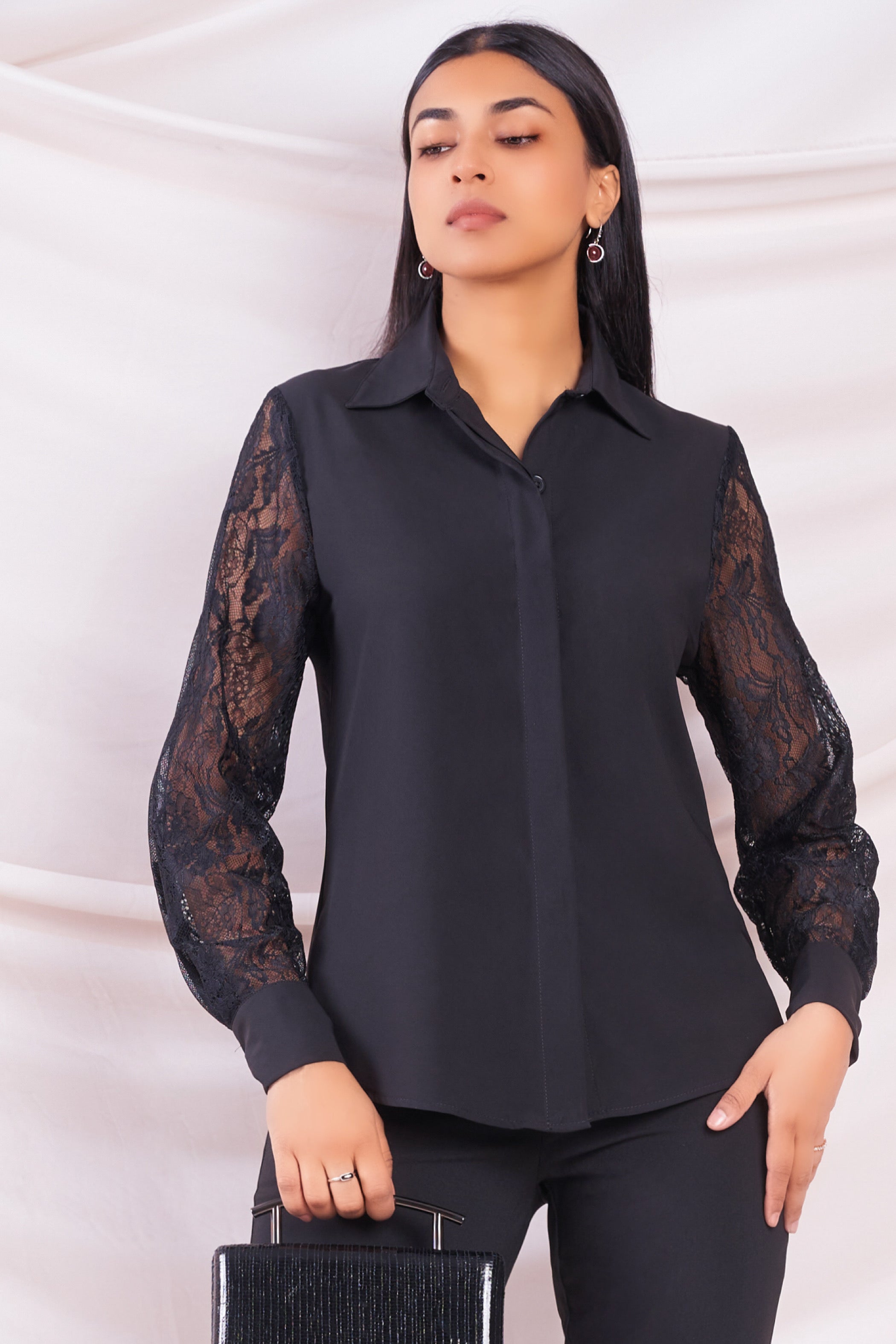 Black Lace Sleeve Shirt