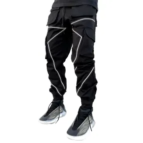 Black Nylon Reflective Piping Cargo  Trackpant