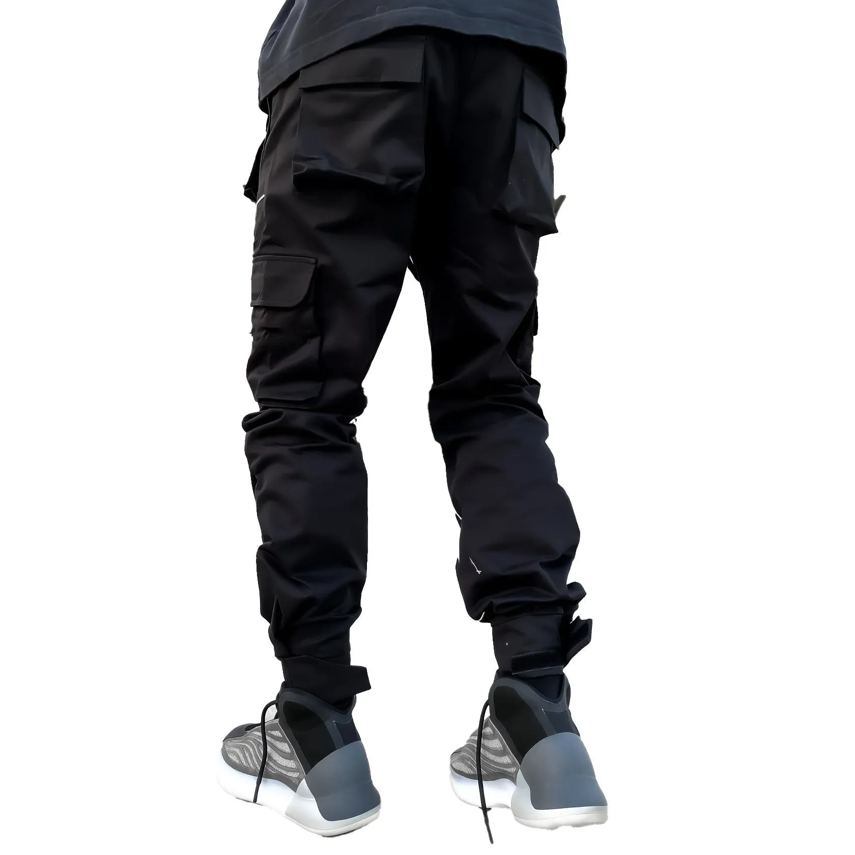 Black Nylon Reflective Piping Cargo  Trackpant