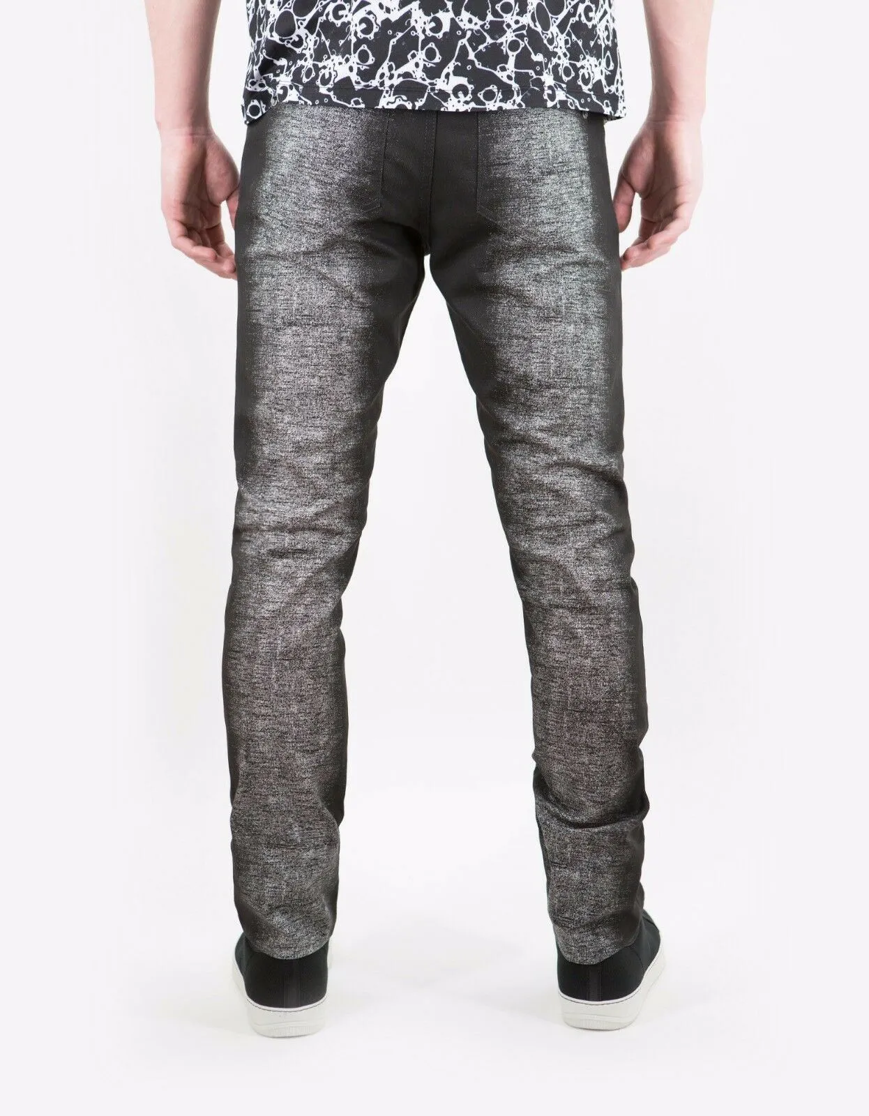 Black Spray Paint Effect Slim Cotton Jeans