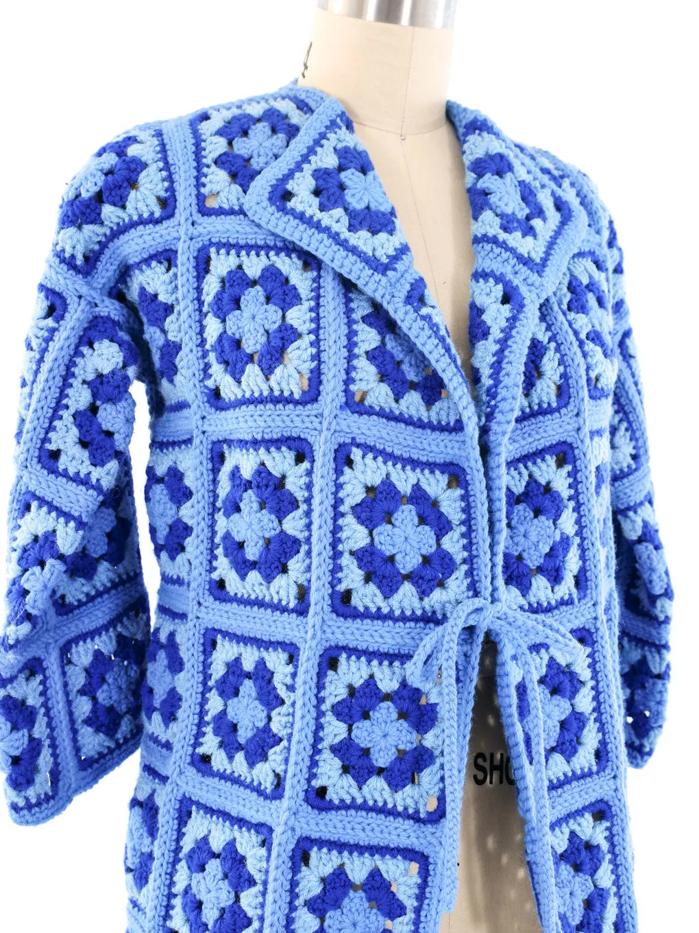 Blue Granny Square Crochet Jacket