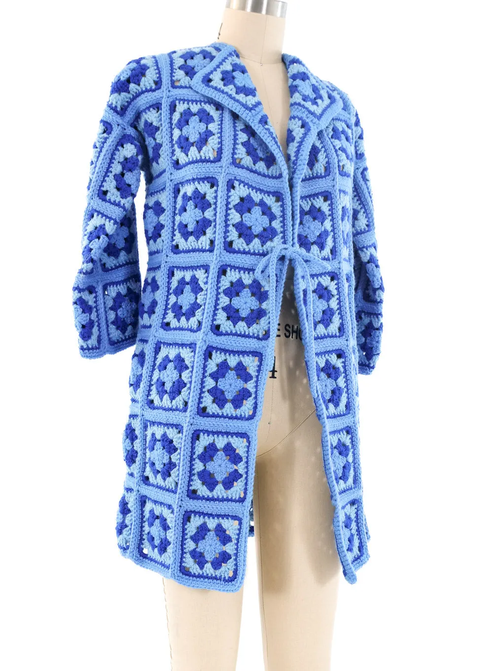 Blue Granny Square Crochet Jacket