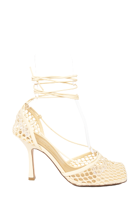 Bottega Veneta Cream 'Stretch' Lace Up Heeled Sandals sz 39