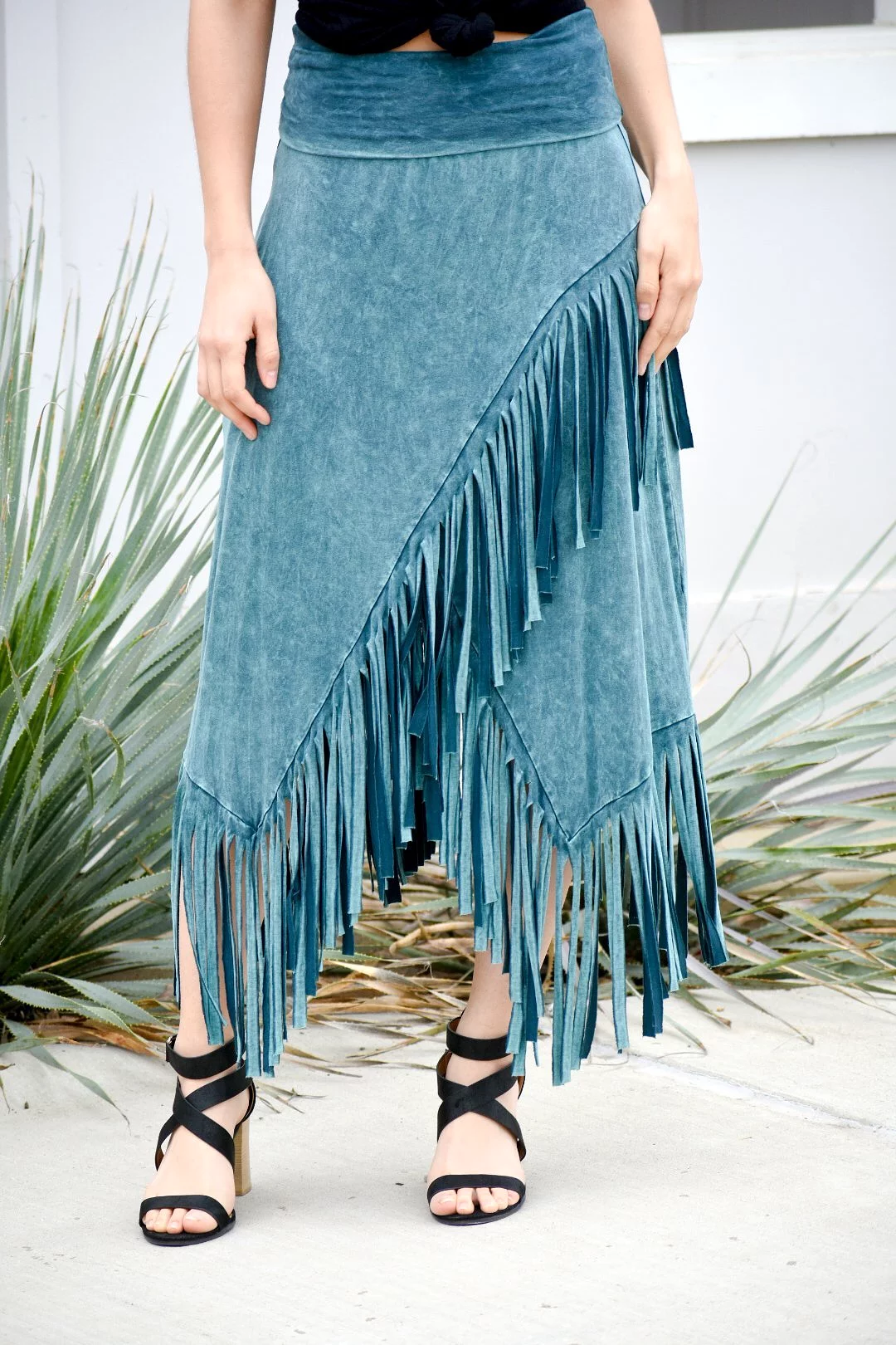 Breathing In The Dark Sage Fringed Midi Skirt