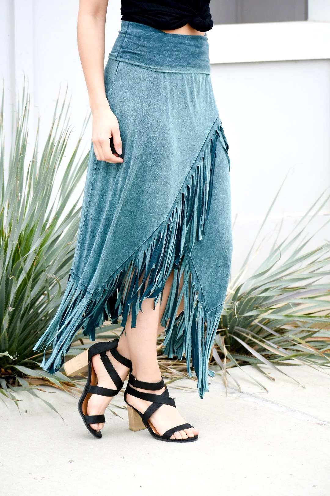 Breathing In The Dark Sage Fringed Midi Skirt