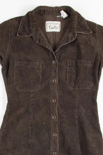 Brown Button Front Corduroy Dress