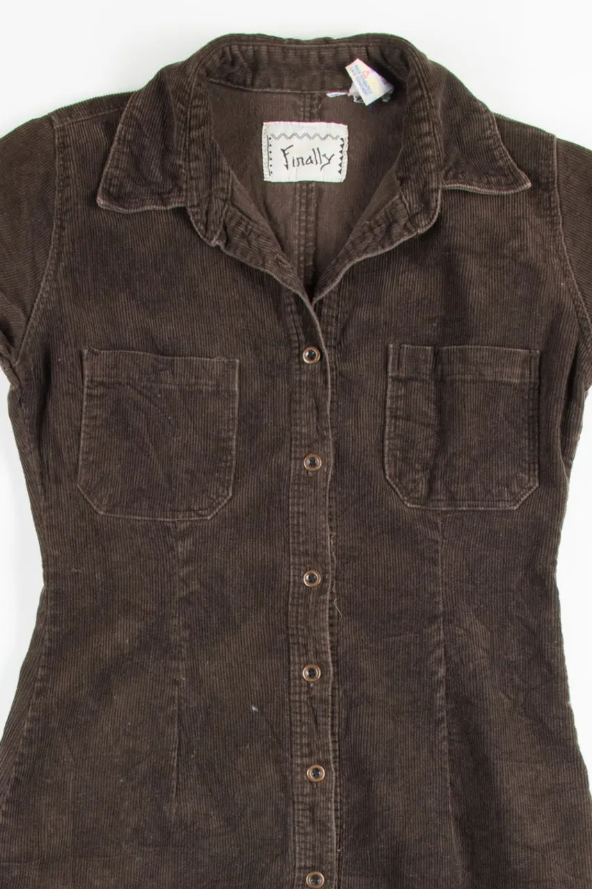 Brown Button Front Corduroy Dress