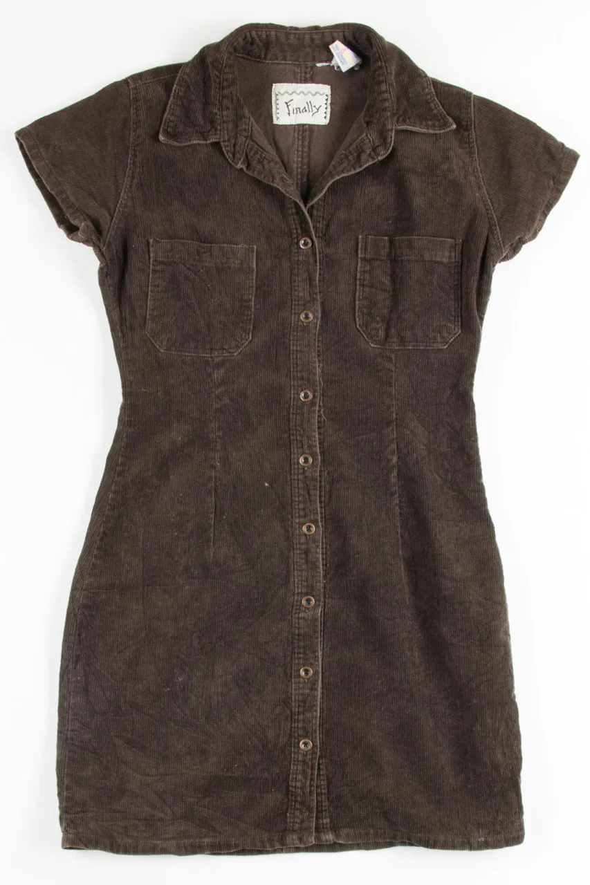 Brown Button Front Corduroy Dress