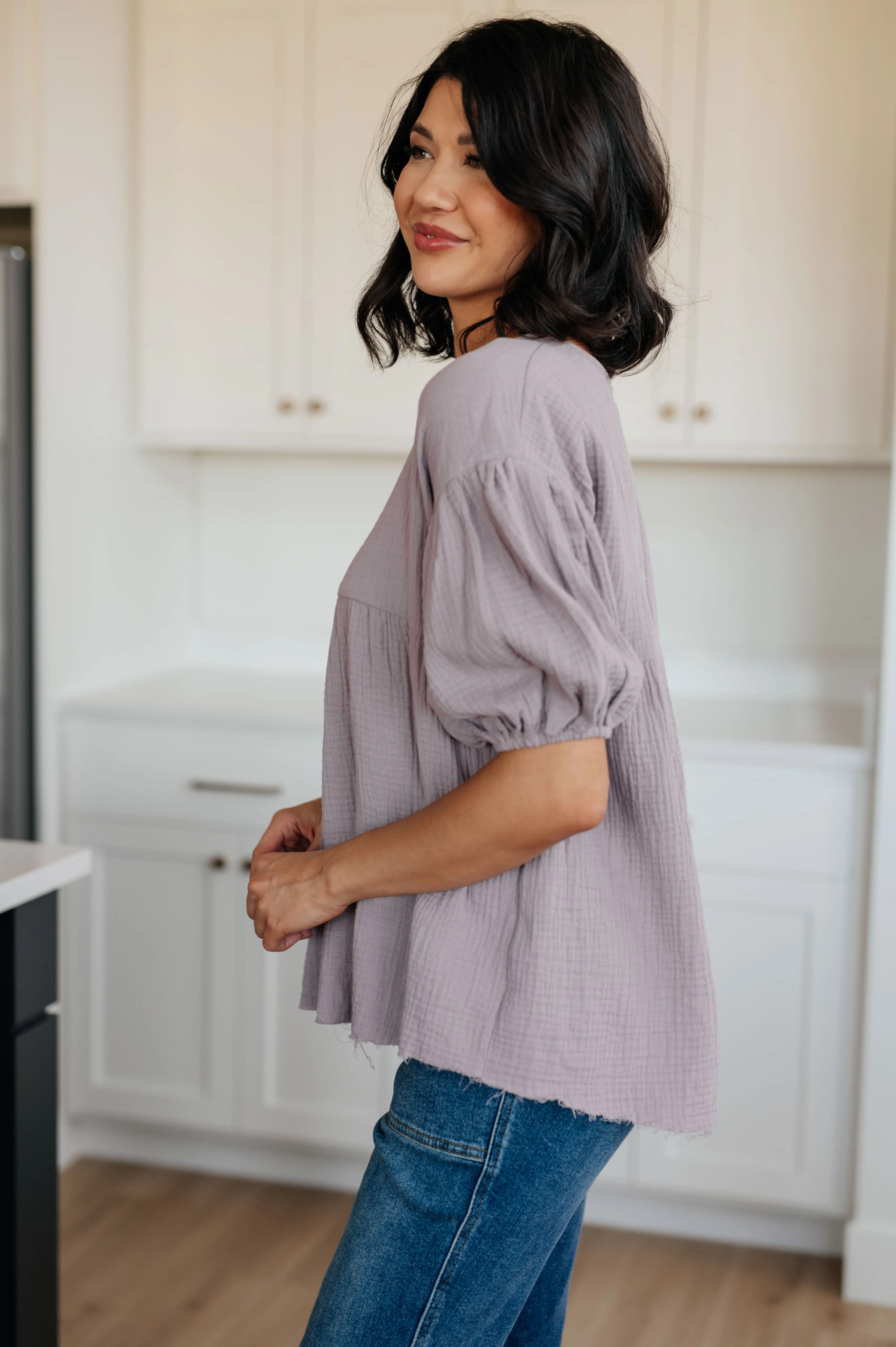 Bubble Sleeve Peasant Blouse