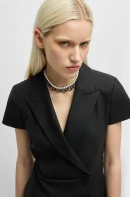 Button-front dress with peak lapels