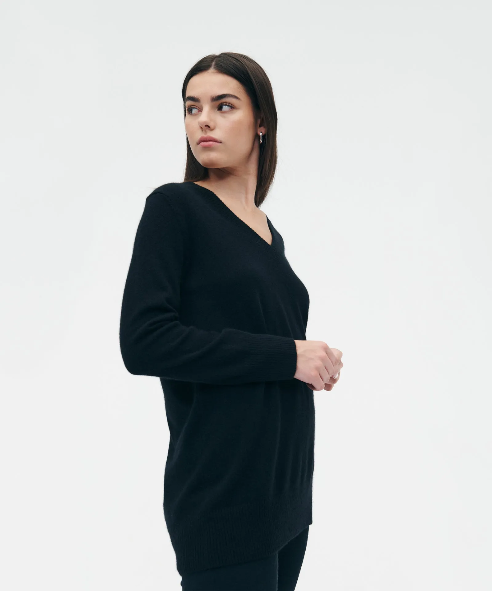 Cashmere Relaxed V-Neck Tunic Sweater