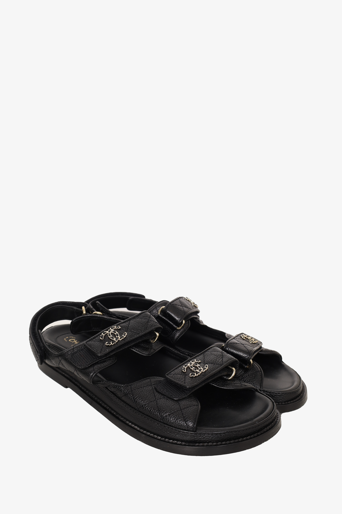 Chanel Black Caviar CC Logo Dad Sandals Size 41