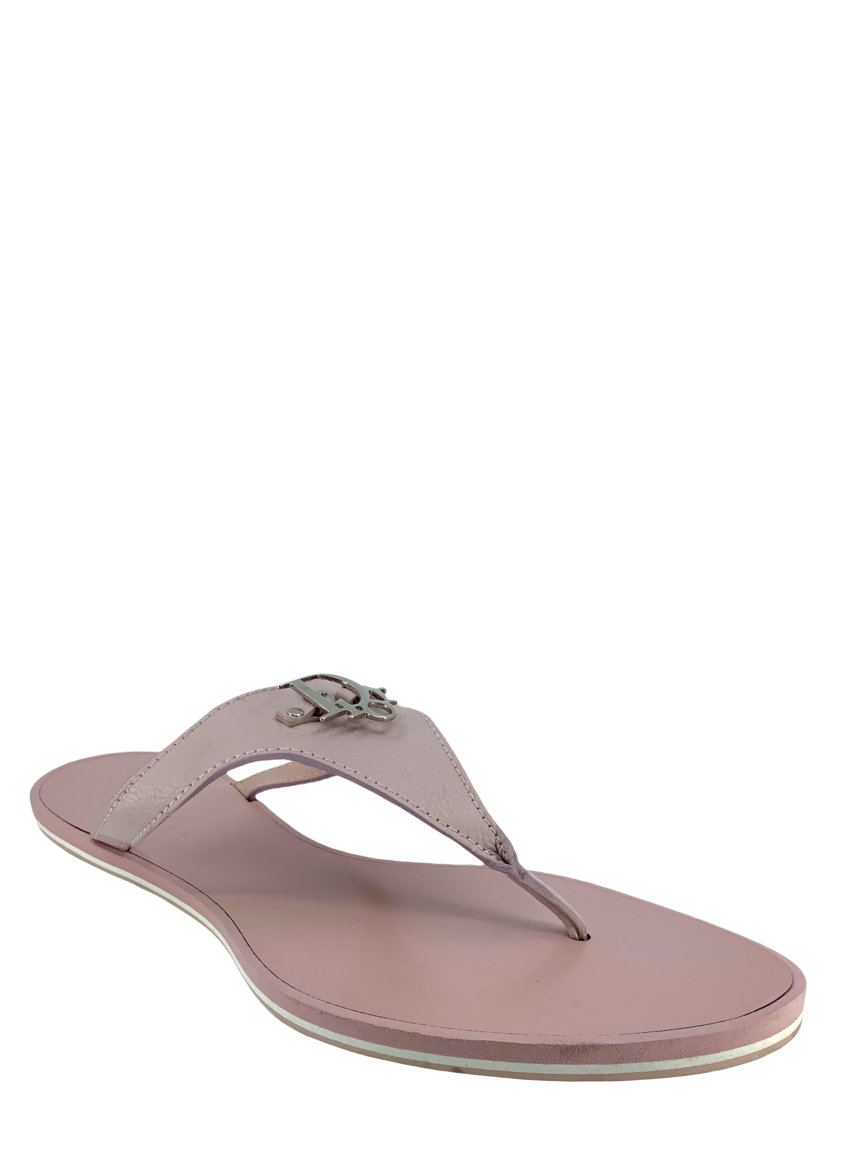 Christian Dior Leather Logo Thong Sandals Size 10