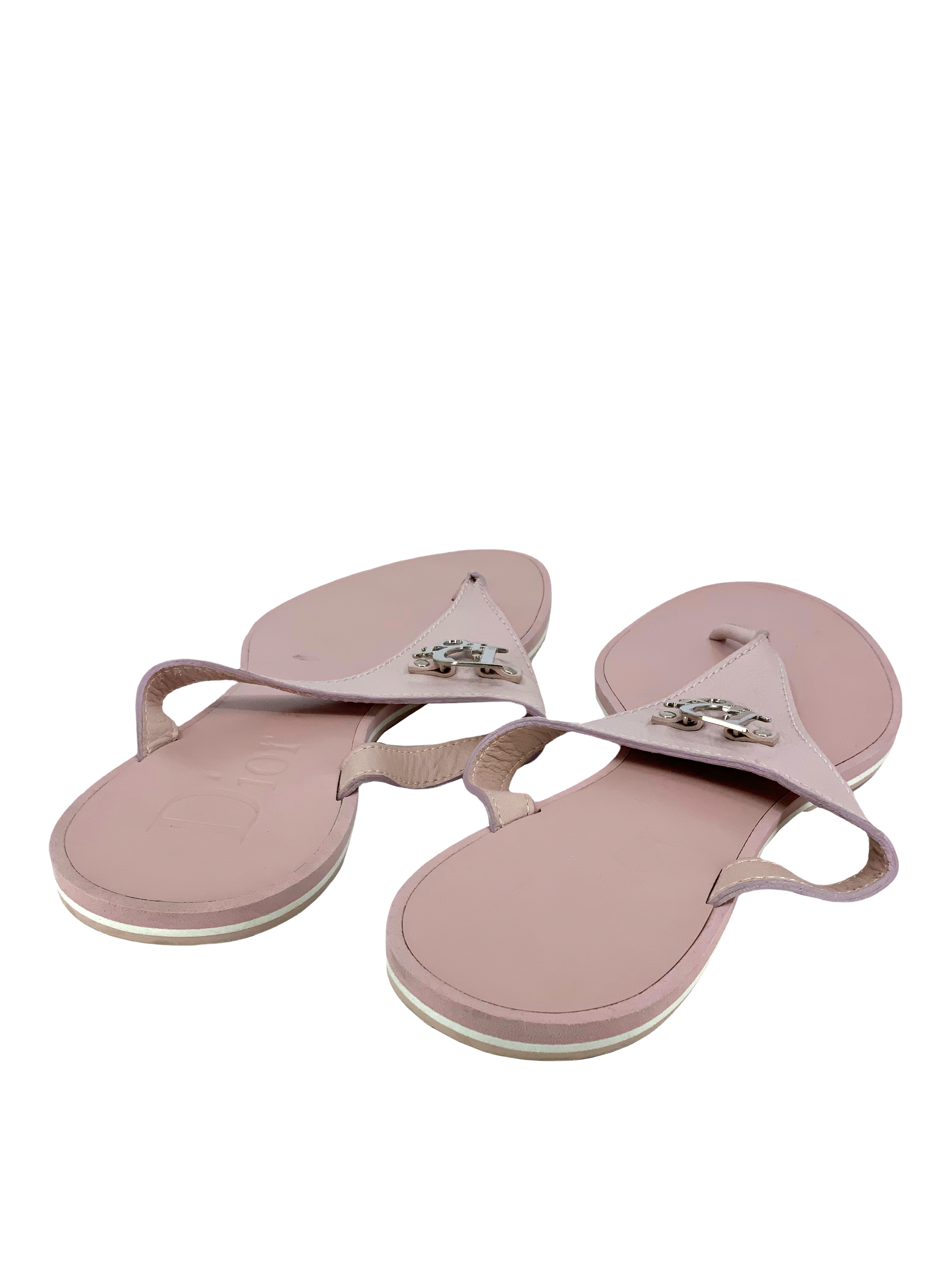 Christian Dior Leather Logo Thong Sandals Size 10