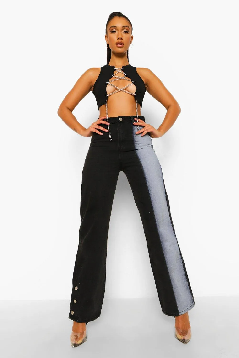 Color Block Splice Wide Leg Jeans