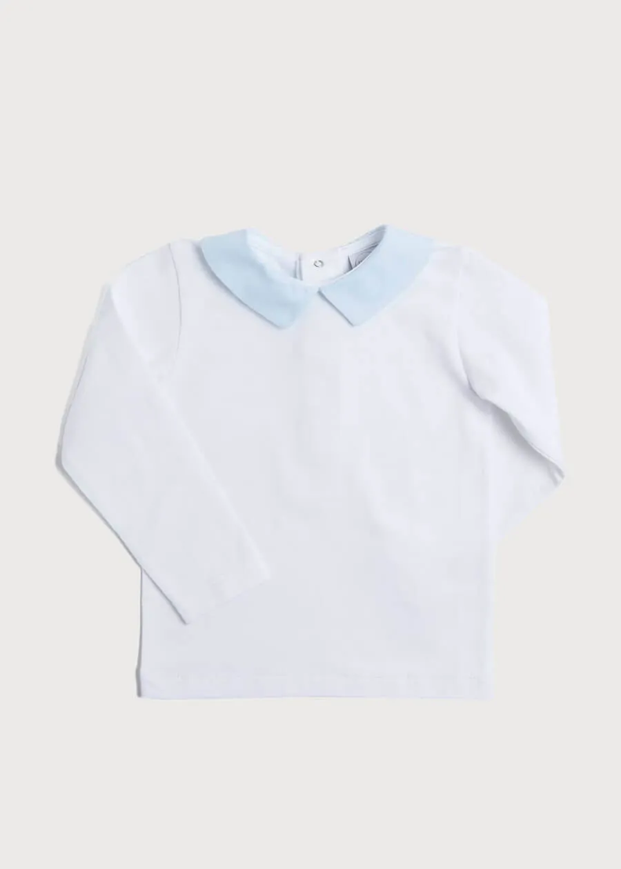 Contrast Polo Collar Long Sleeve Top in White (2-4yrs)