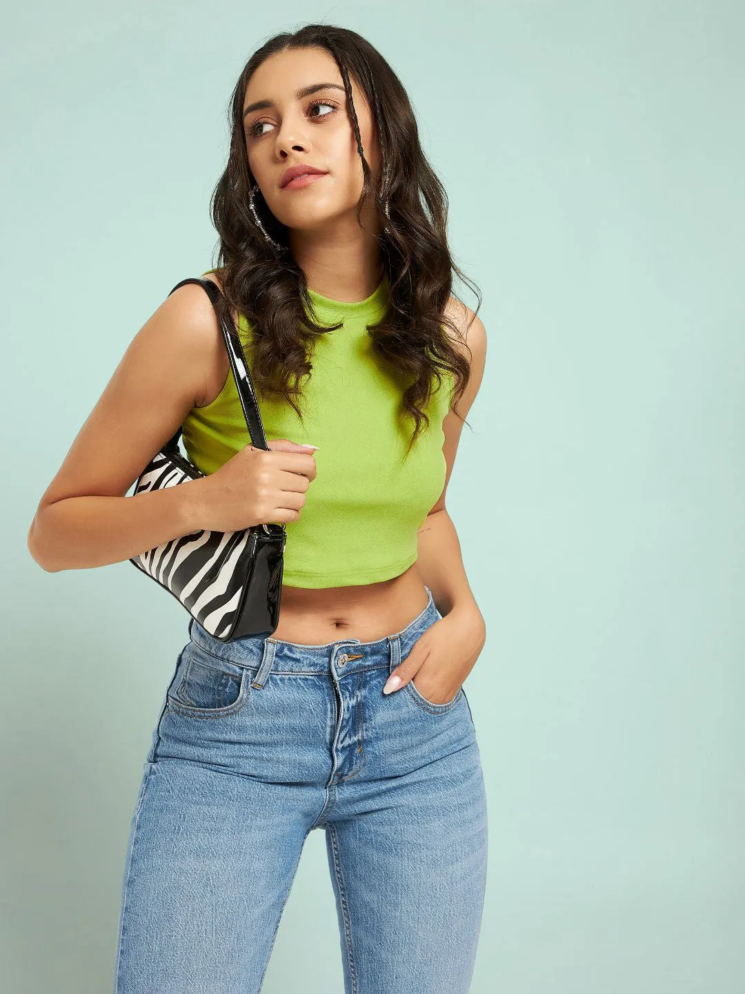 Cotton Stretchable High Neck Crop Top