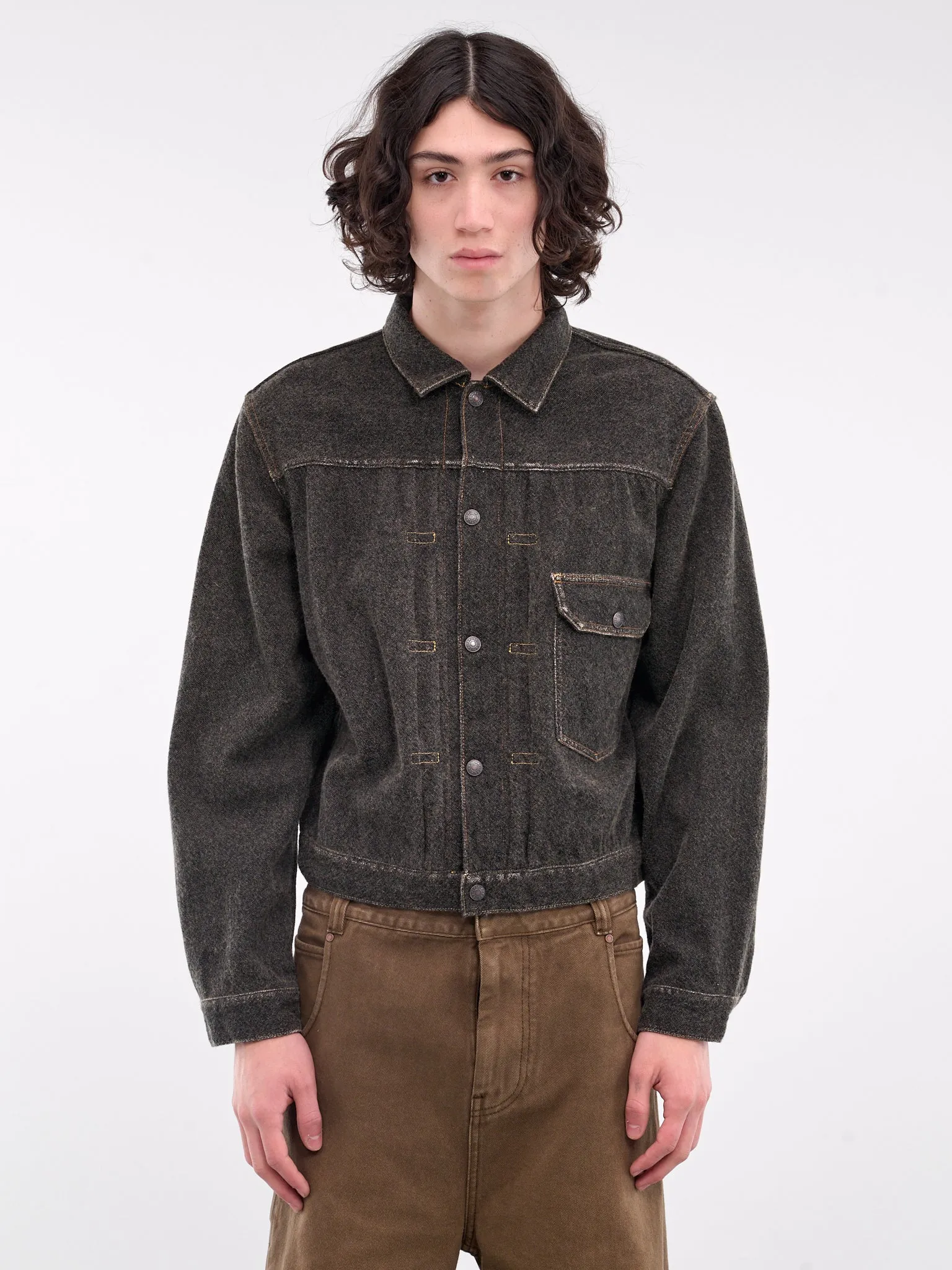 Cotton-Wool Trucker Jacket (K2409LJ011-FADE-CHARCOAL)