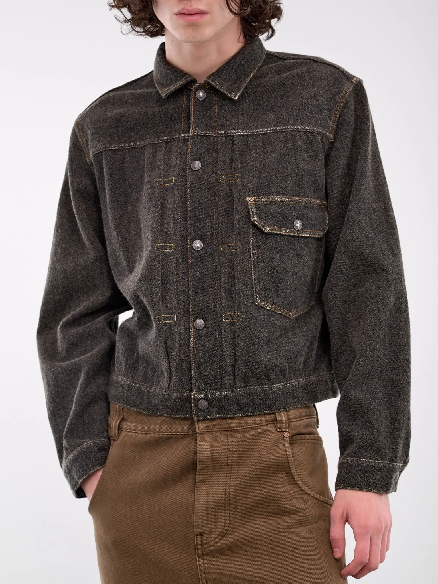 Cotton-Wool Trucker Jacket (K2409LJ011-FADE-CHARCOAL)