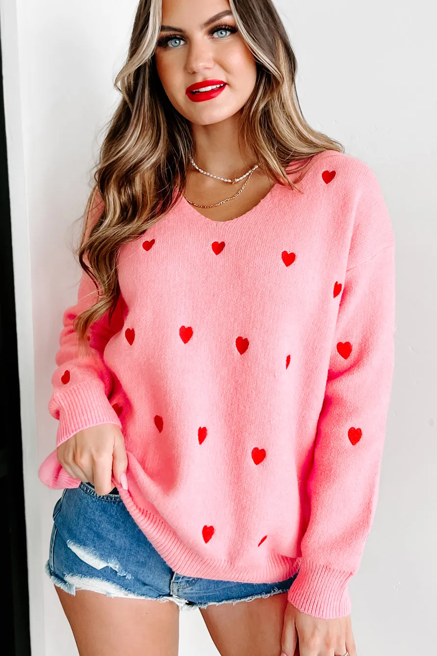 Couldn't Love You More V-Neck Sweater (Pink)