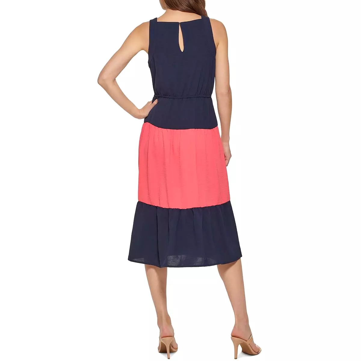 DKNY Womens Colorblock Midi Fit & Flare Dress