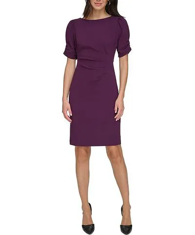 DKNY Womens Crepe Shirred Sleeve Cocktail And Party Dress