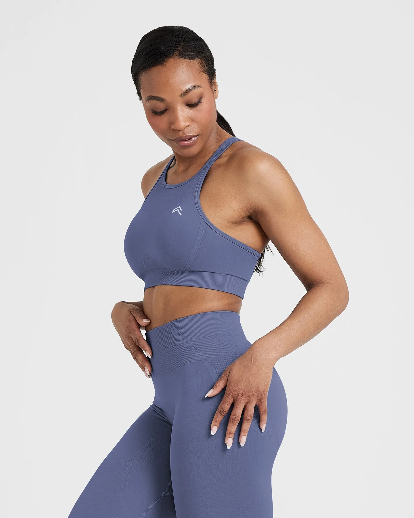 Effortless Seamless High Neck Bralette | Slate Blue