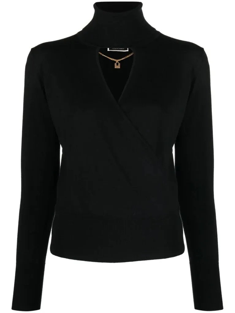 ELISABETTA FRANCHI  |Casual Style V-Neck Long Sleeves Plain High-Neck