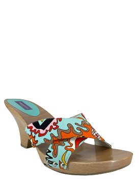 Emilio Pucci Printed Canvas Wooden Slide Sandals Size 9