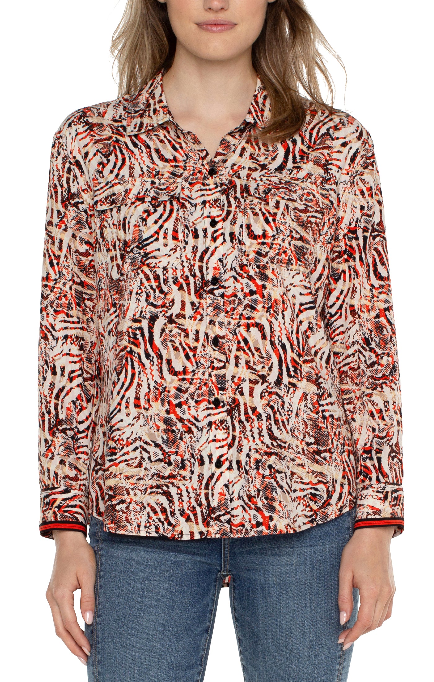 Flap Pocket Button Front Blouse-Liverpool