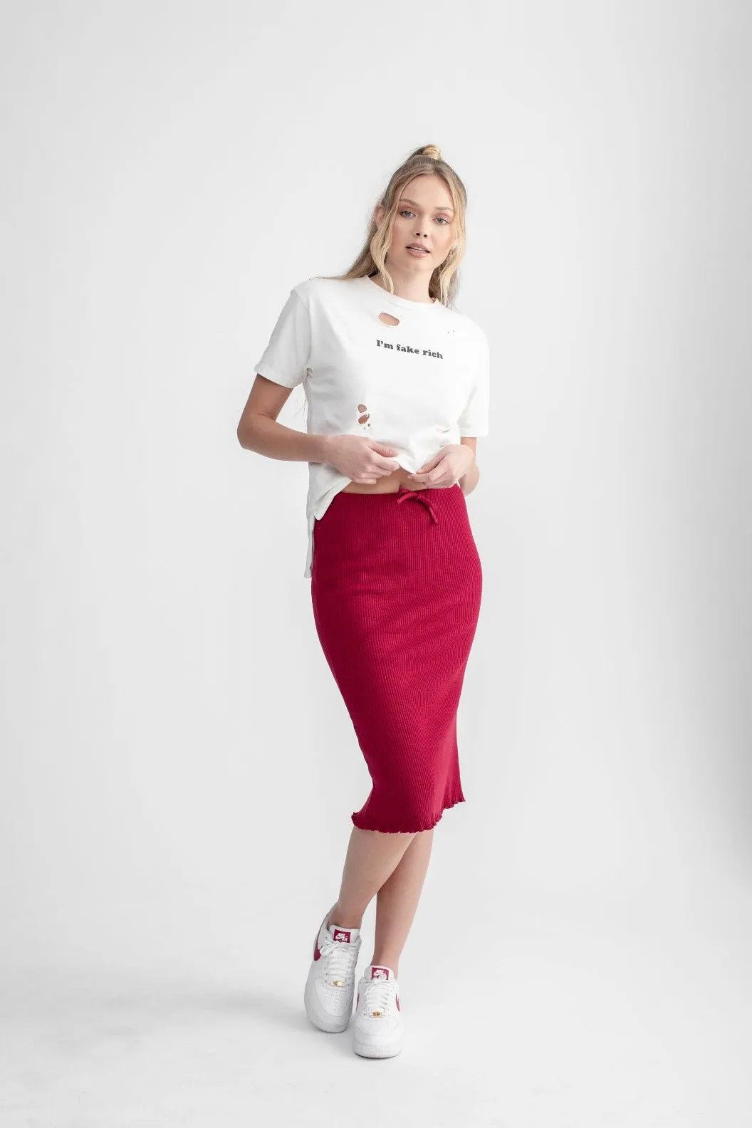 Flare Midi Skirt Raspberry