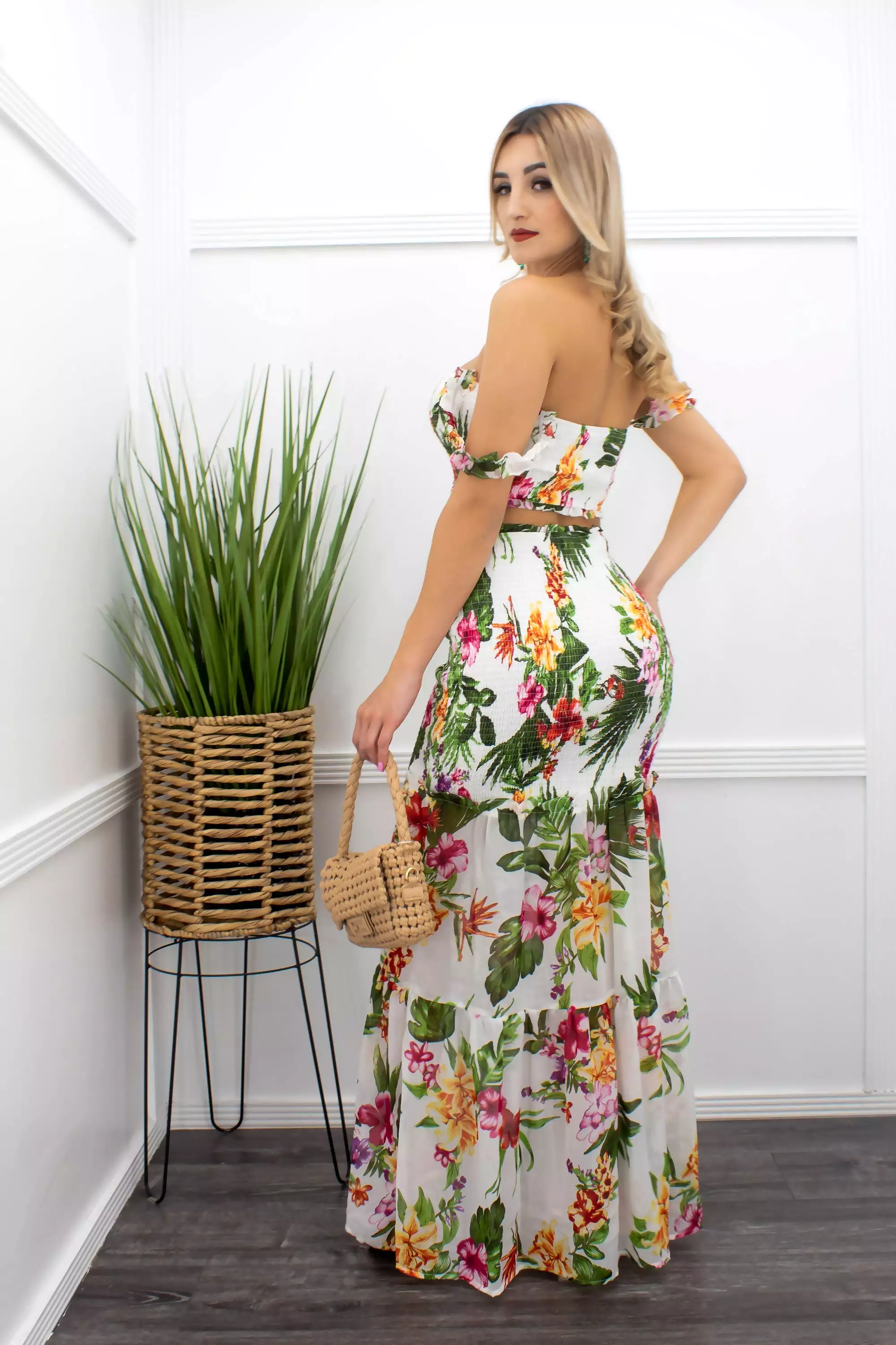 Floral Crop Top Matching Maxi Skirt Set