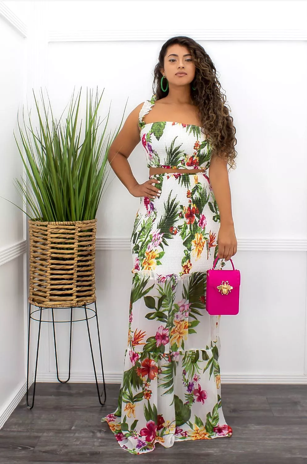 Floral Crop Top Matching Maxi Skirt Set