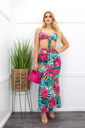 Floral Print Crop Top Maxi Skirt Set