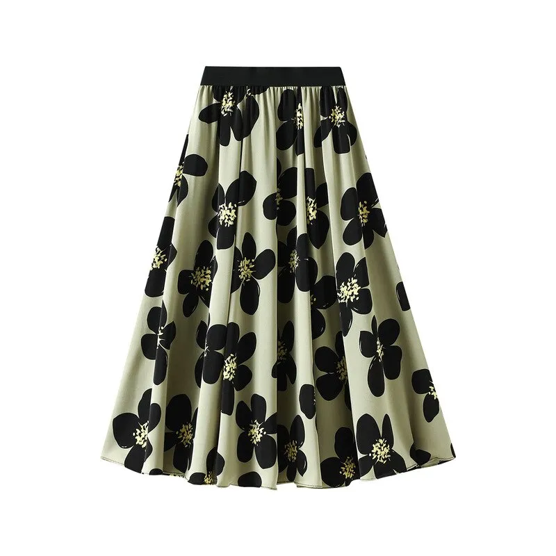 Floral Printed Woman Skirt Summer New Korean Ins Fashion Temperament Gentle Vintage Slim Versatile High Waist Female Skirt