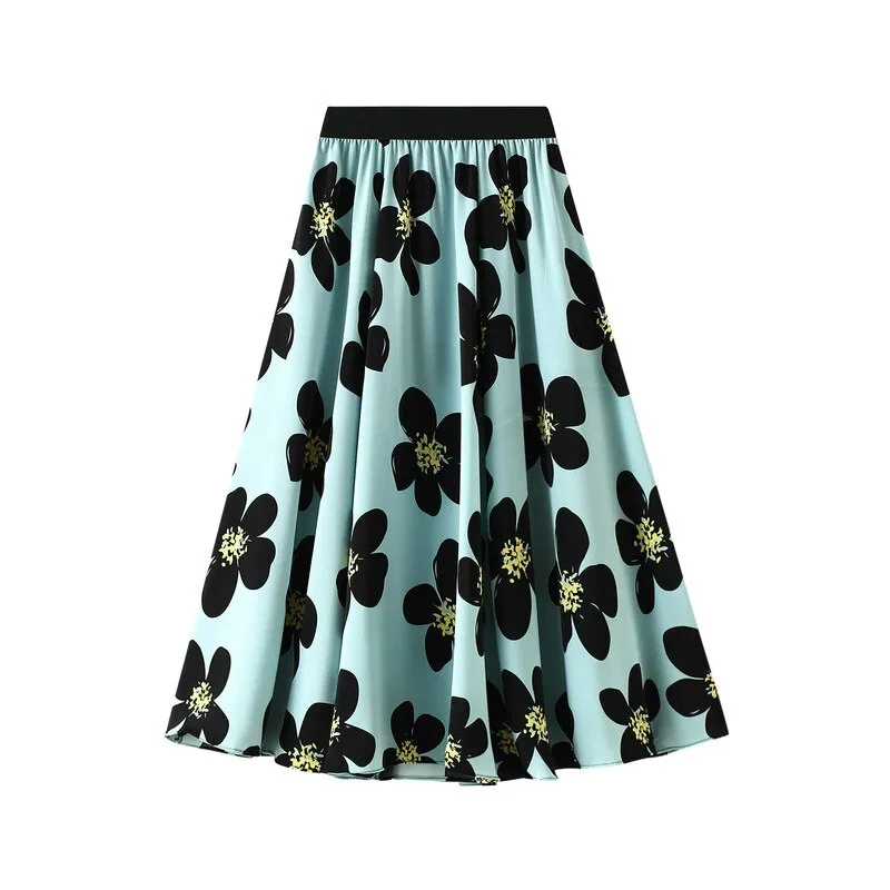 Floral Printed Woman Skirt Summer New Korean Ins Fashion Temperament Gentle Vintage Slim Versatile High Waist Female Skirt